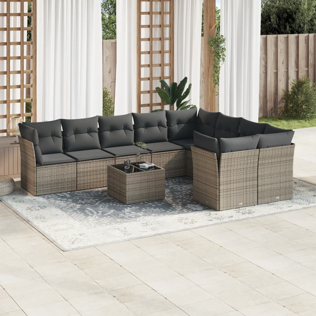 JUNG Vida 10-tlg. Garten-Sofagarnitur mit Kissen Grau Poly Rattan