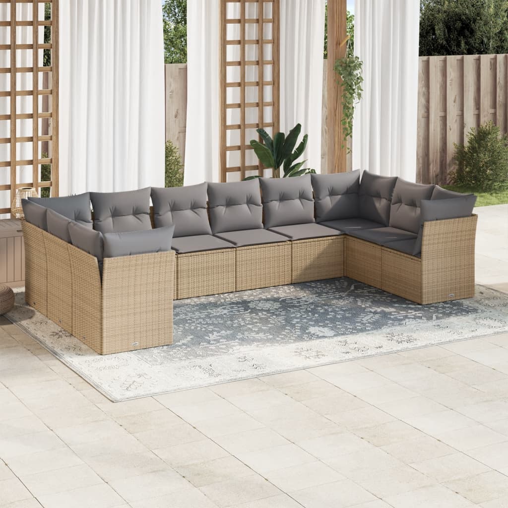 JUNG Vida 10-tlg. Garten-Sofagarnitur mit Kissen Beige Poly Rattan
