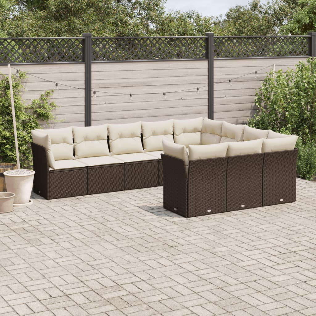 JUNG Vida 10-tlg. Garten-Sofagarnitur mit Kissen Braun Poly Rattan