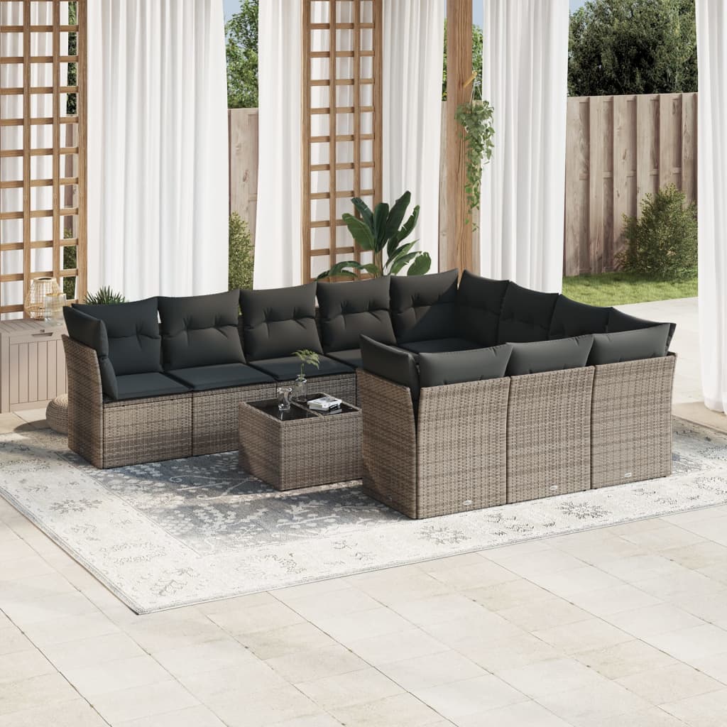 JUNG Vida 11-tlg. Garten-Sofagarnitur mit Kissen Grau Poly Rattan
