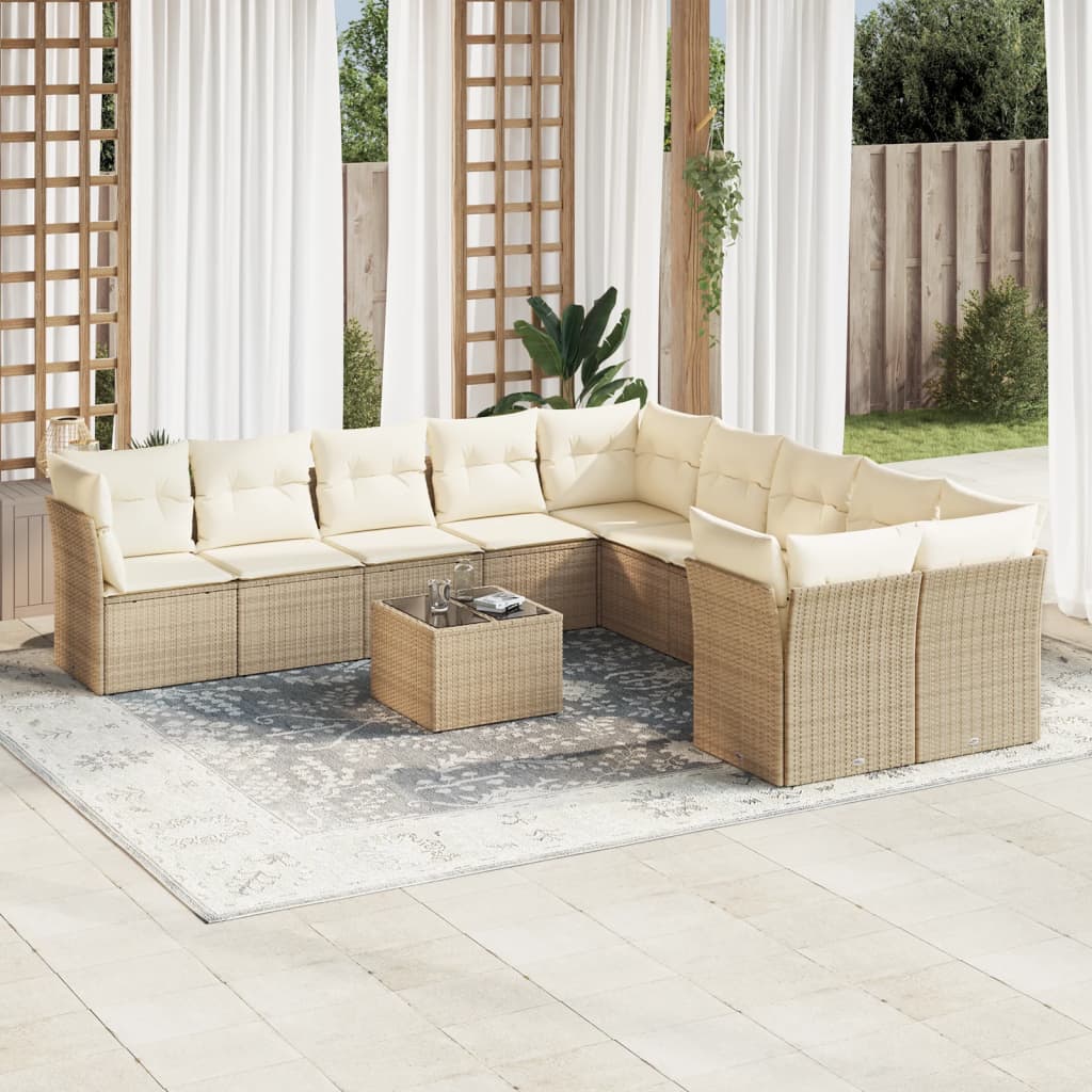 JUNG Vida 11-tlg. Garten-Sofagarnitur mit Kissen Beige Poly Rattan