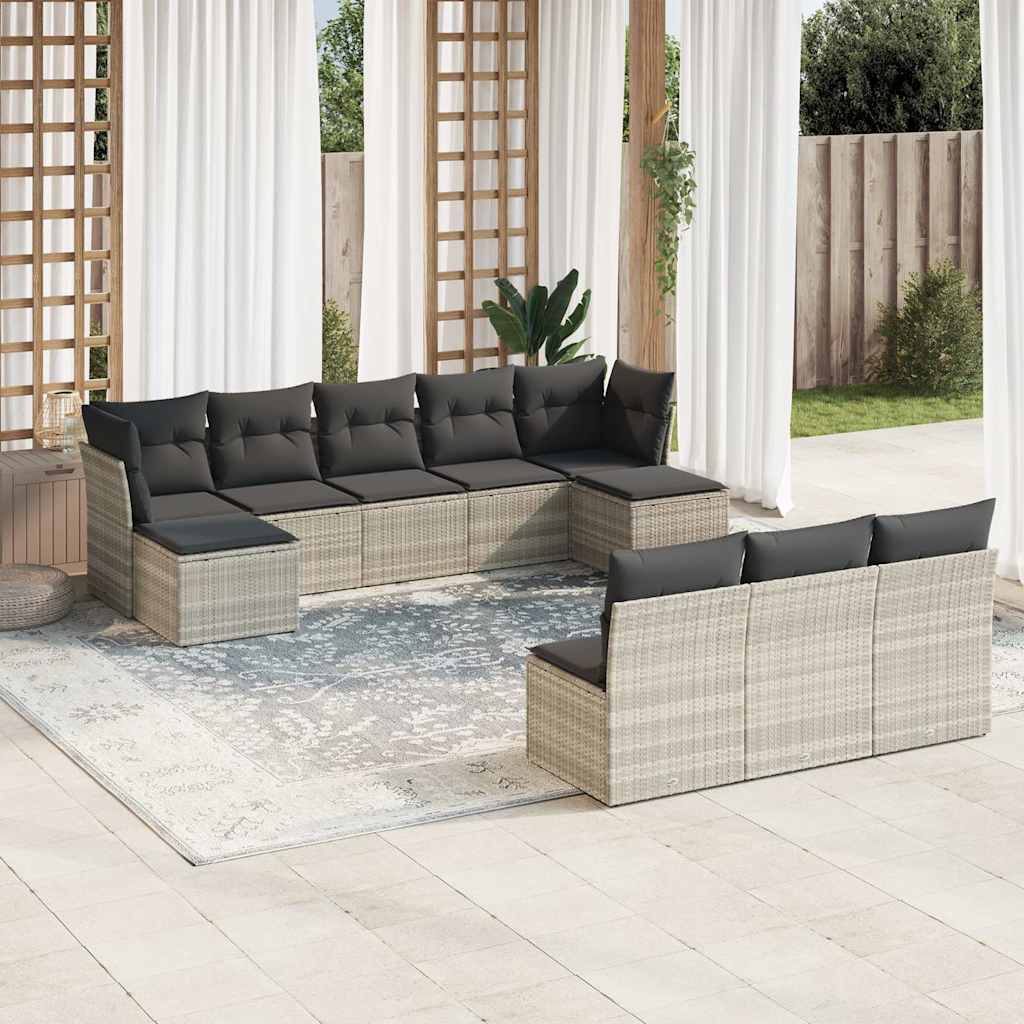 JUNG Vida 10-tlg. Garten-Sofagarnitur mit Kissen Hellgrau Poly Rattan