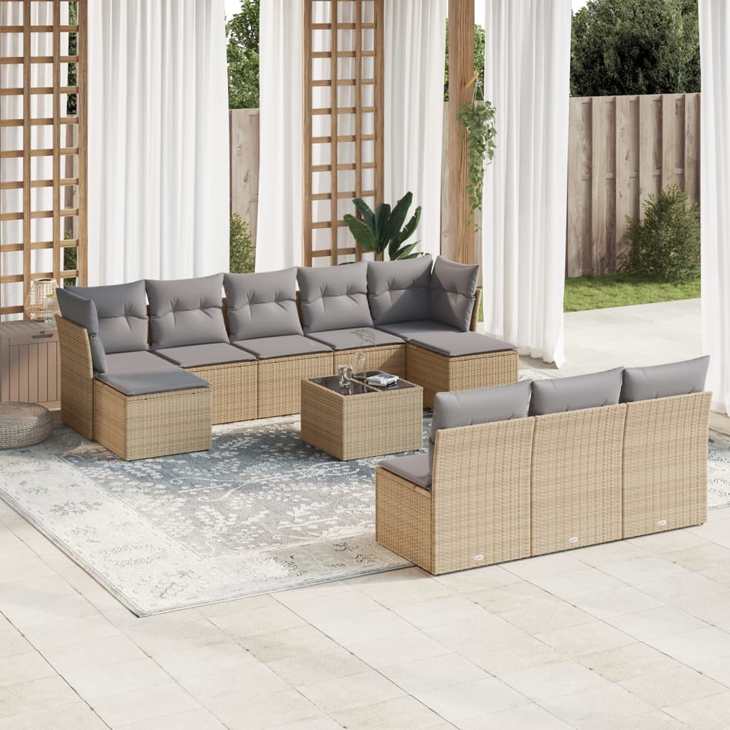 JUNG Vida 11-tlg. Garten-Sofagarnitur mit Kissen Beige Poly Rattan