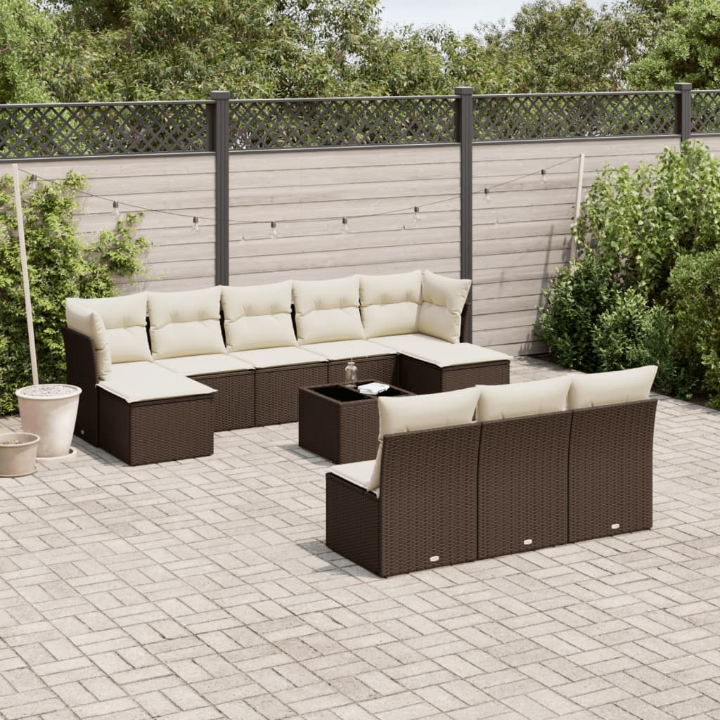 JUNG Vida 11-tlg. Garten-Sofagarnitur mit Kissen Braun Poly Rattan