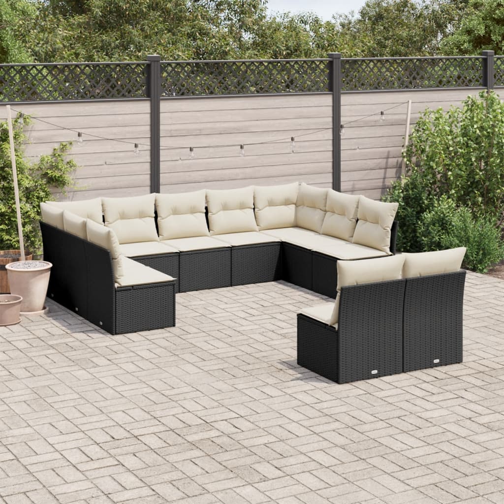 JUNG Vida 11-tlg. Garten-Sofagarnitur mit Kissen Schwarz Poly Rattan