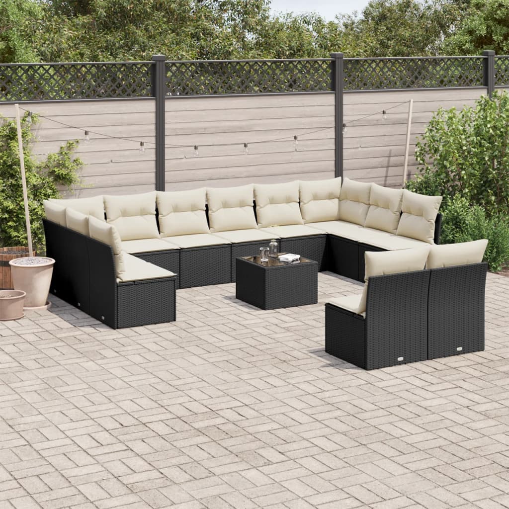 JUNG Vida 13-tlg. Garten-Sofagarnitur mit Kissen Schwarz Poly Rattan