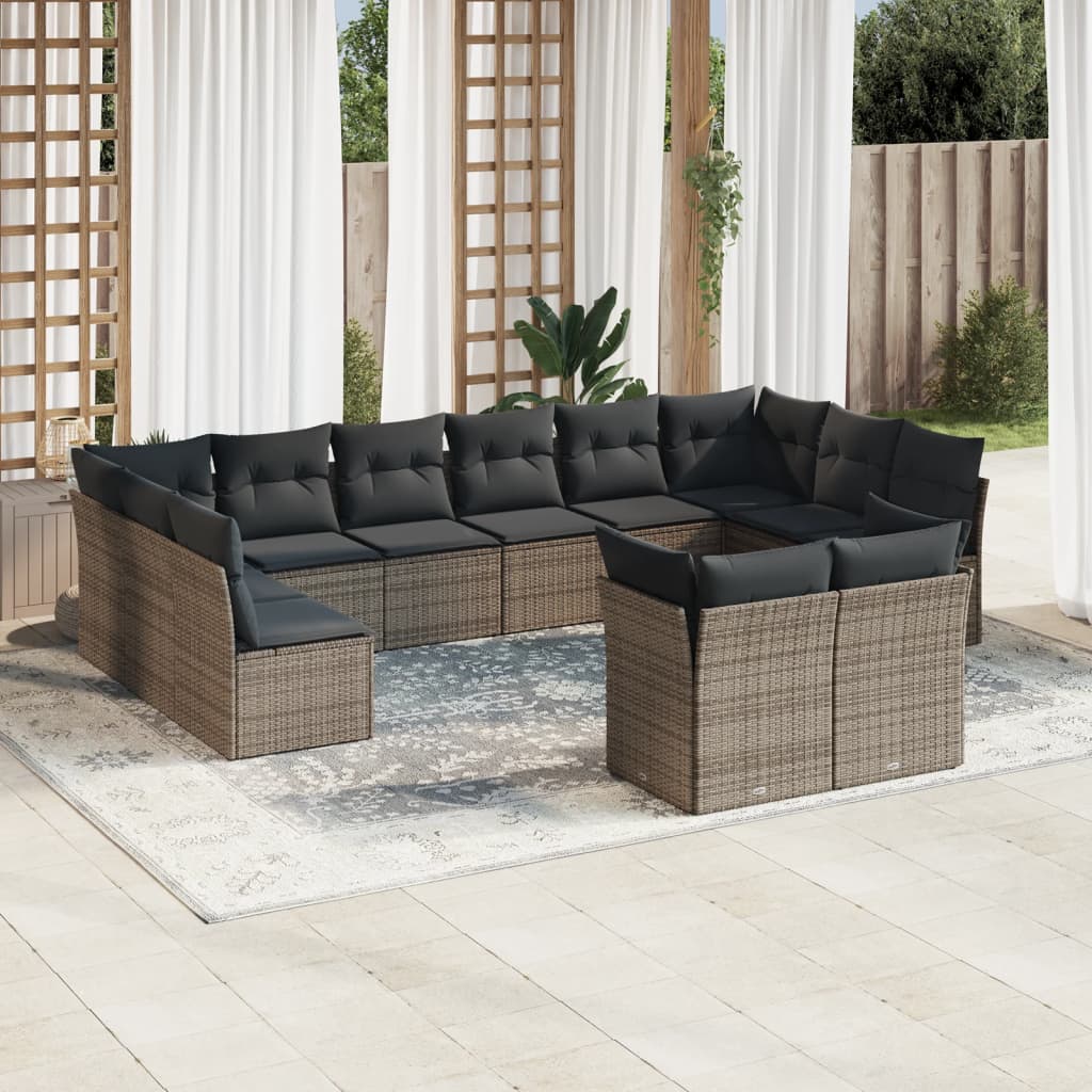 JUNG Vida 12-tlg. Garten-Sofagarnitur mit Kissen Grau Poly Rattan