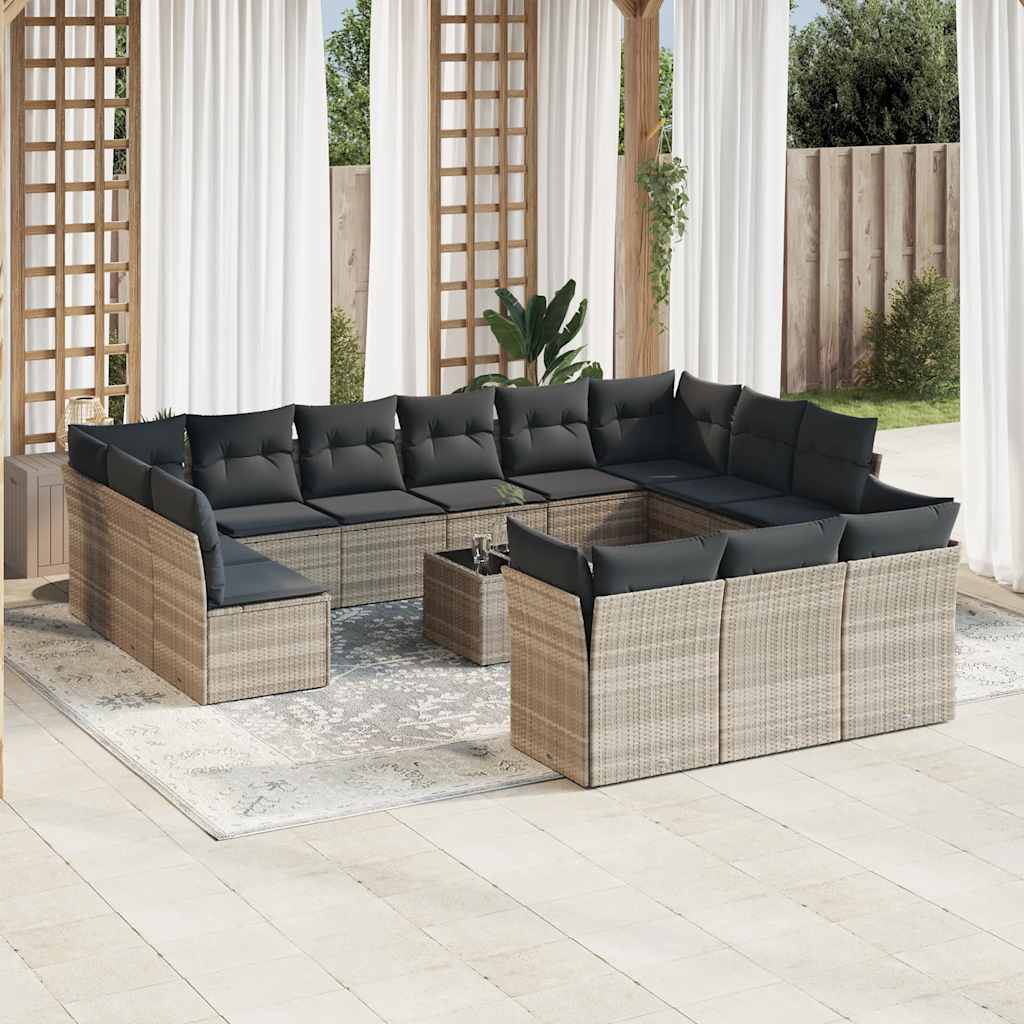 JUNG Vida 14-tlg. Garten-Sofagarnitur mit Kissen Hellgrau Poly Rattan