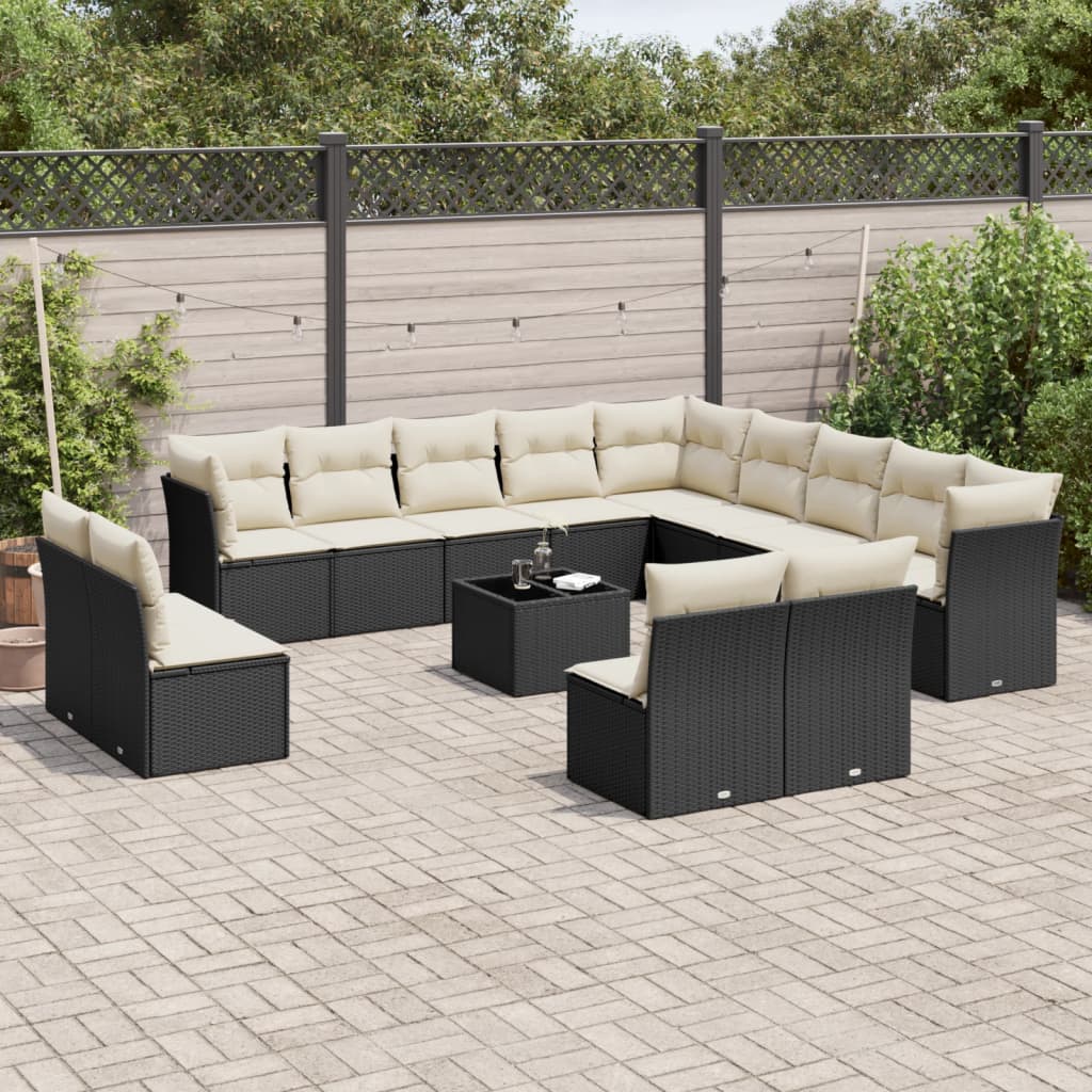 JUNG Vida 14-tlg. Garten-Sofagarnitur mit Kissen Schwarz Poly Rattan
