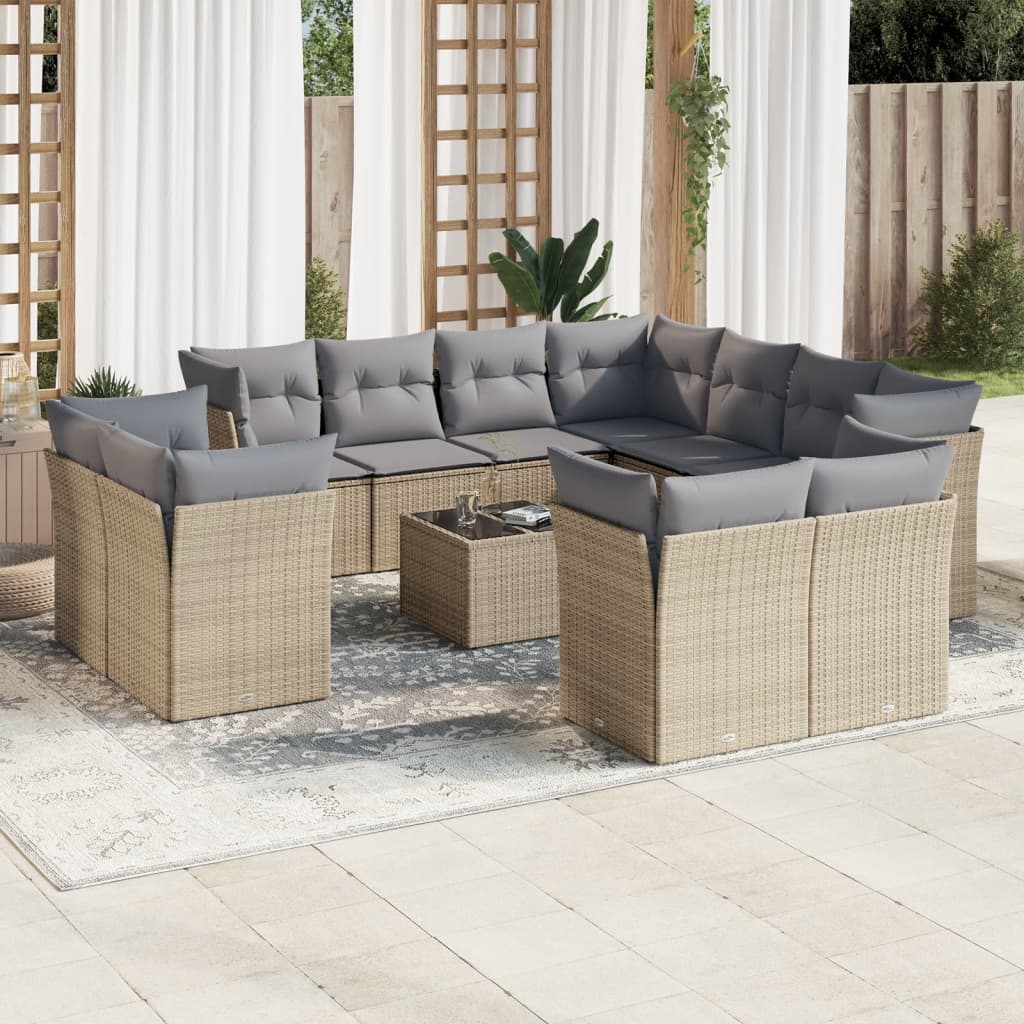 JUNG Vida 12-tlg. Garten-Sofagarnitur mit Kissen Beige Poly Rattan
