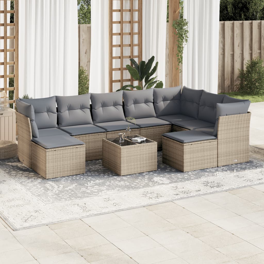 JUNG Vida 10-tlg. Garten-Sofagarnitur mit Kissen Beige Poly Rattan