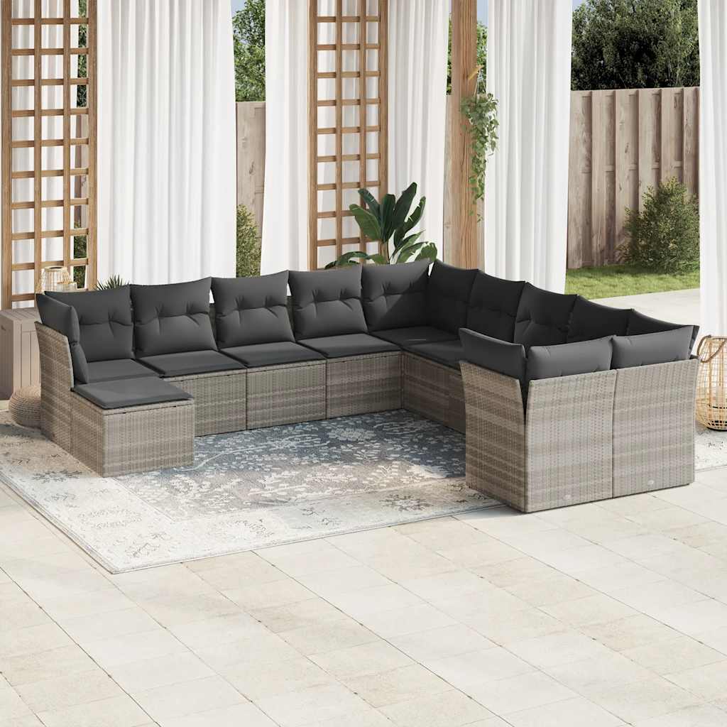 JUNG Vida 11-tlg. Garten-Sofagarnitur mit Kissen Hellgrau Poly Rattan