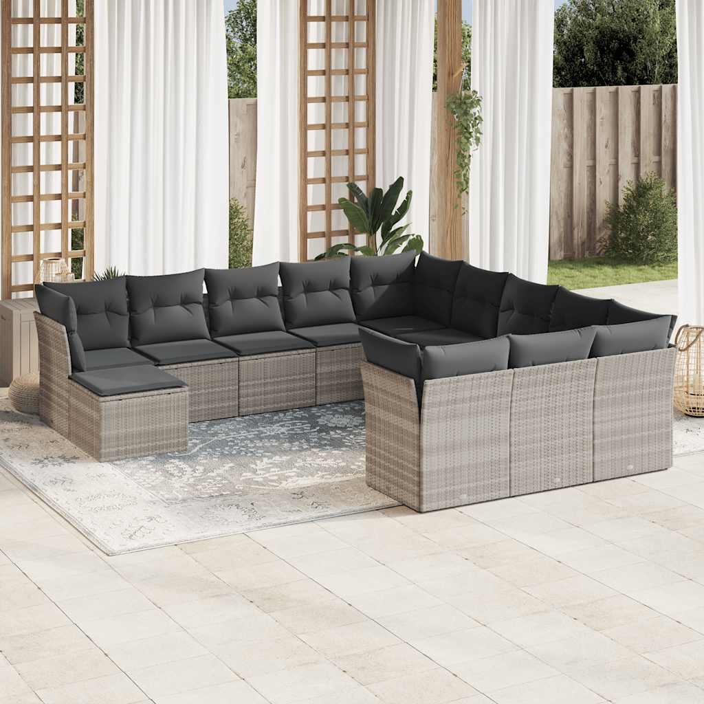 JUNG Vida 12-tlg. Garten-Sofagarnitur mit Kissen Hellgrau Poly Rattan