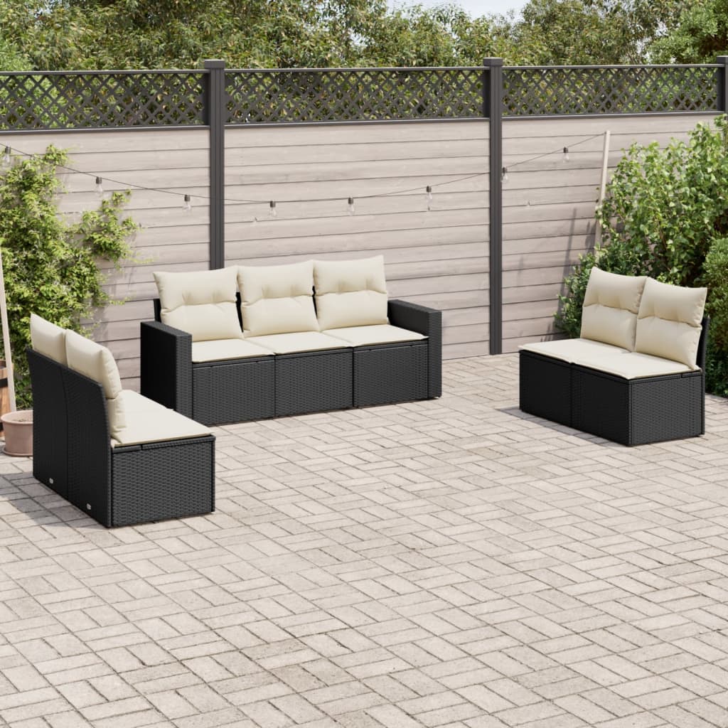JUNG Vida 7-tlg. Garten-Sofagarnitur mit Kissen Schwarz Poly Rattan
