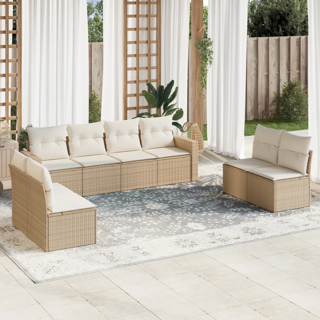 JUNG Vida 9-tlg. Garten-Sofagarnitur mit Kissen Beige Poly Rattan