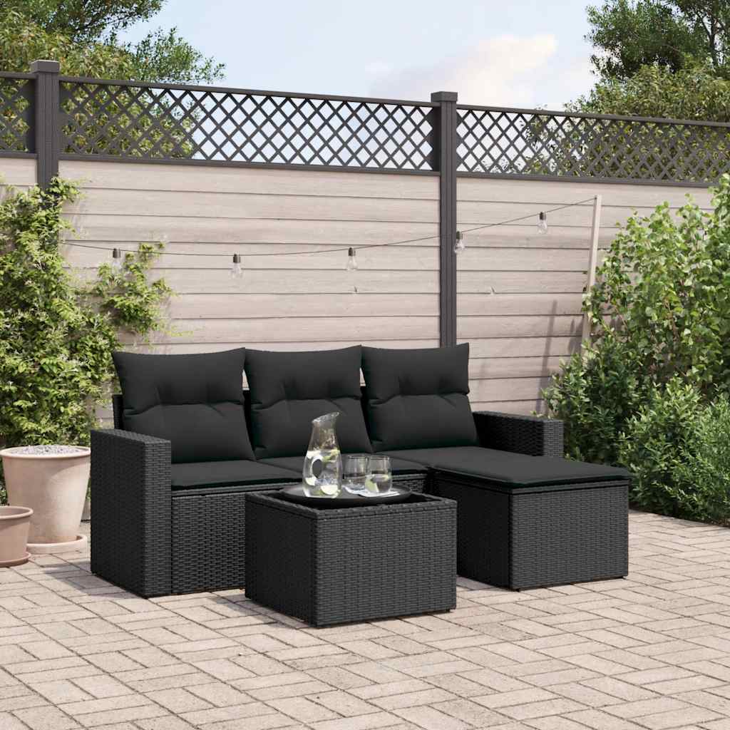 JUNG Vida 5-tlg. Garten-Sofagarnitur mit Kissen Schwarz Poly Rattan