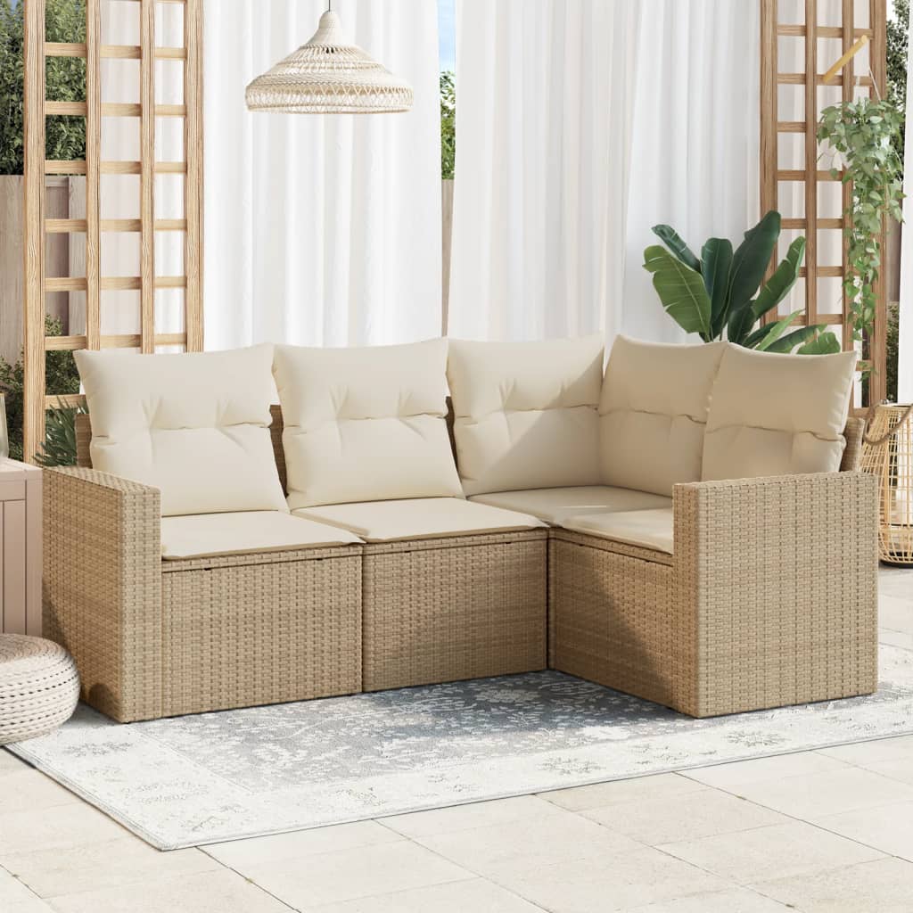 JUNG Vida 4-tlg. Garten-Sofagarnitur mit Kissen Beige Poly Rattan