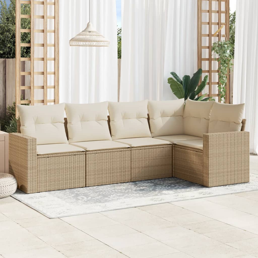 JUNG Vida 5-tlg. Garten-Sofagarnitur mit Kissen Beige Poly Rattan