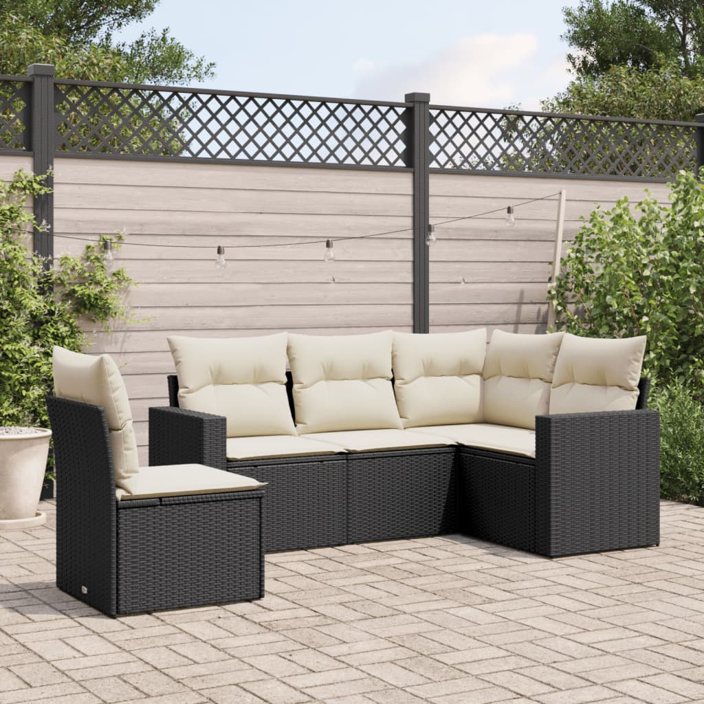 JUNG Vida 5-tlg. Garten-Sofagarnitur mit Kissen Schwarz Poly Rattan