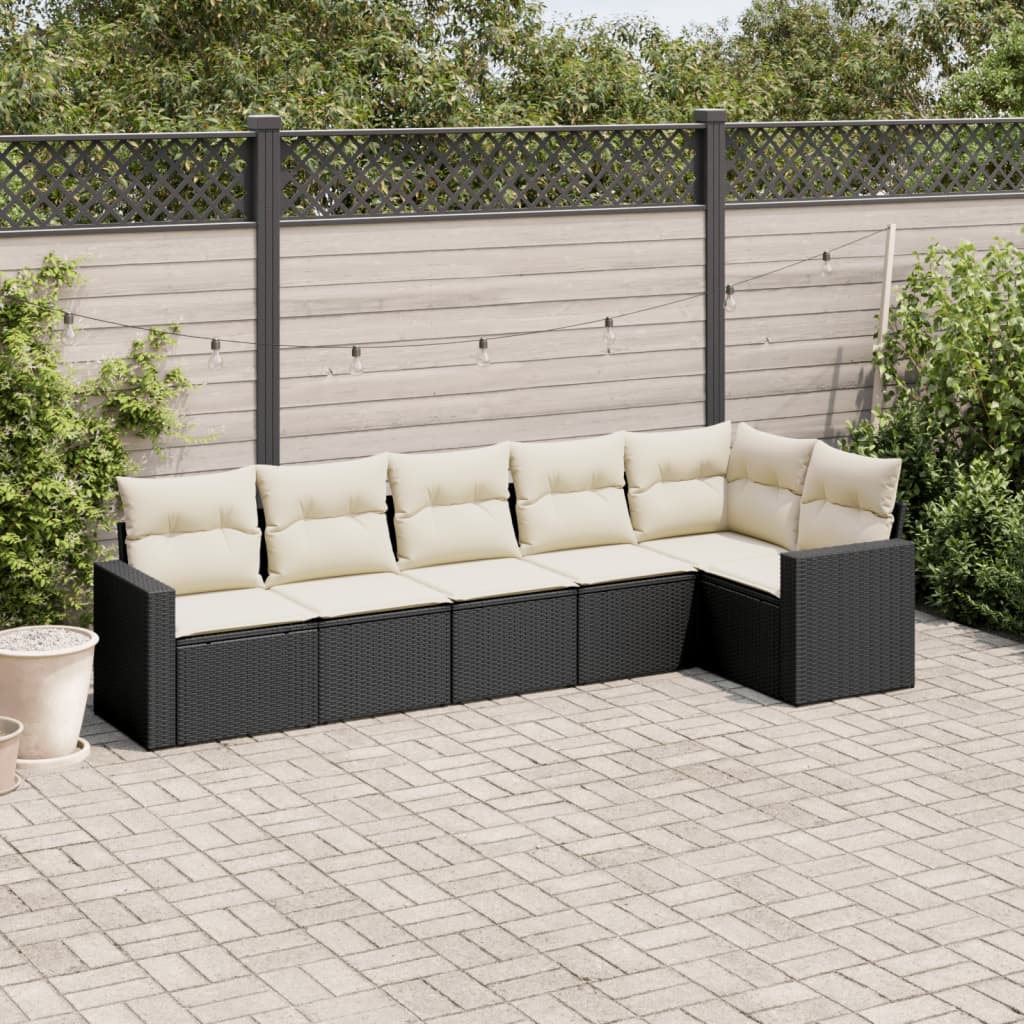 JUNG Vida 6-tlg. Garten-Sofagarnitur mit Kissen Schwarz Poly Rattan