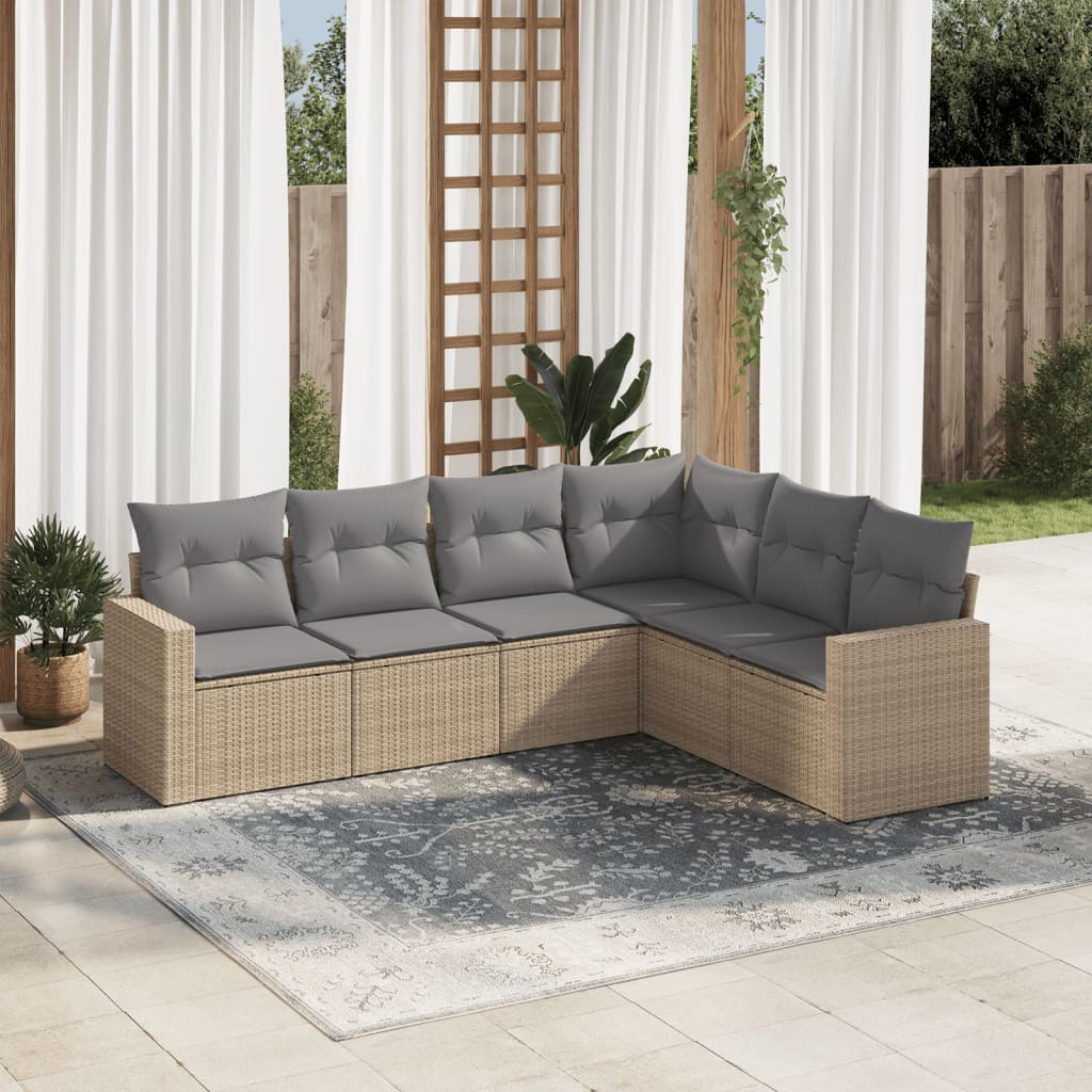 JUNG Vida 6-tlg. Garten-Sofagarnitur mit Kissen Beige Poly Rattan
