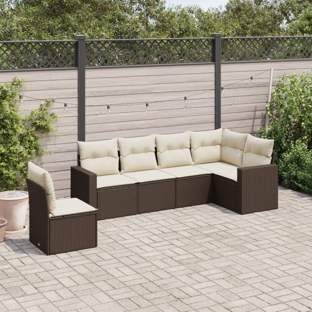 JUNG Vida 6-tlg. Garten-Sofagarnitur mit Kissen Braun Poly Rattan