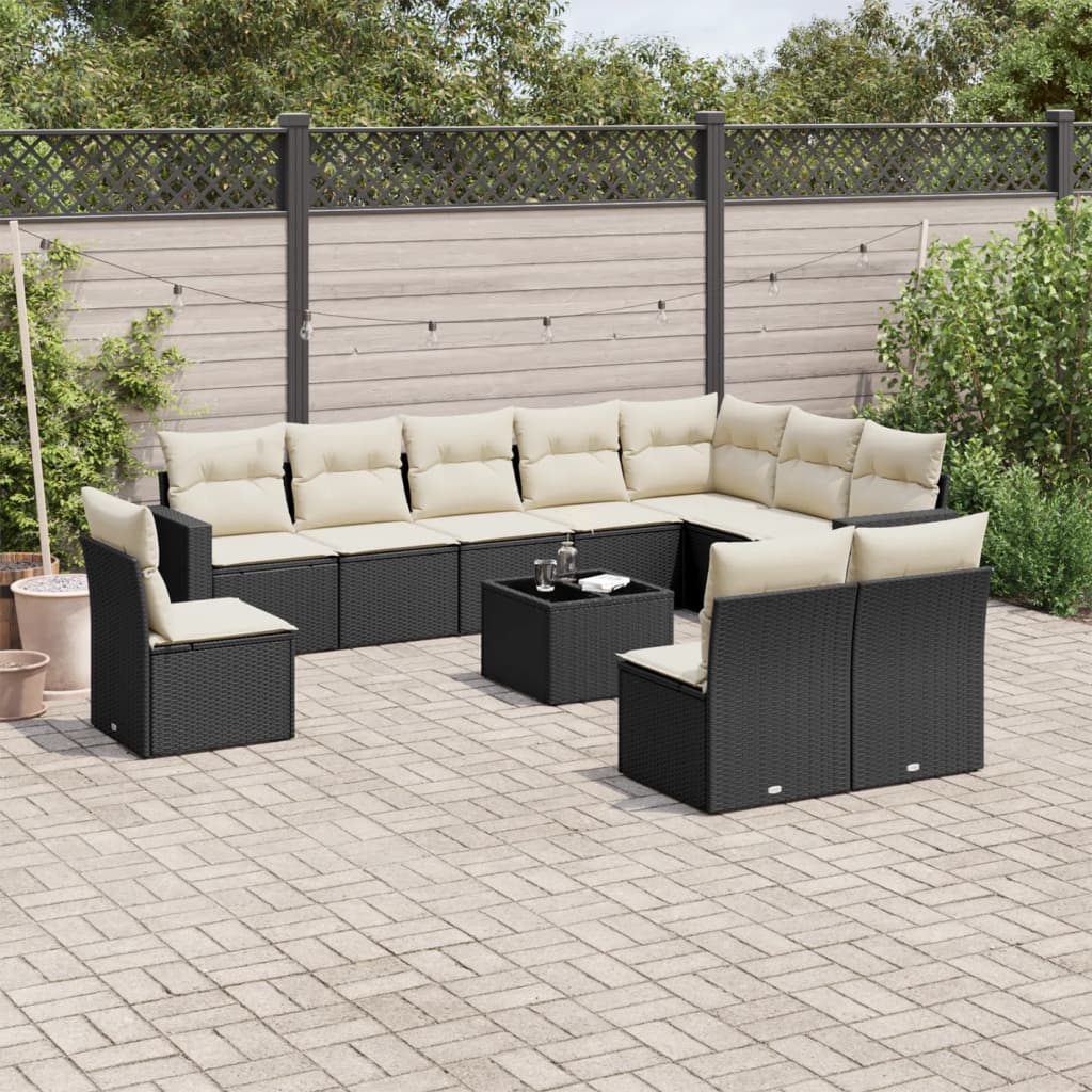 JUNG Vida 11-tlg. Garten-Sofagarnitur mit Kissen Schwarz Poly Rattan