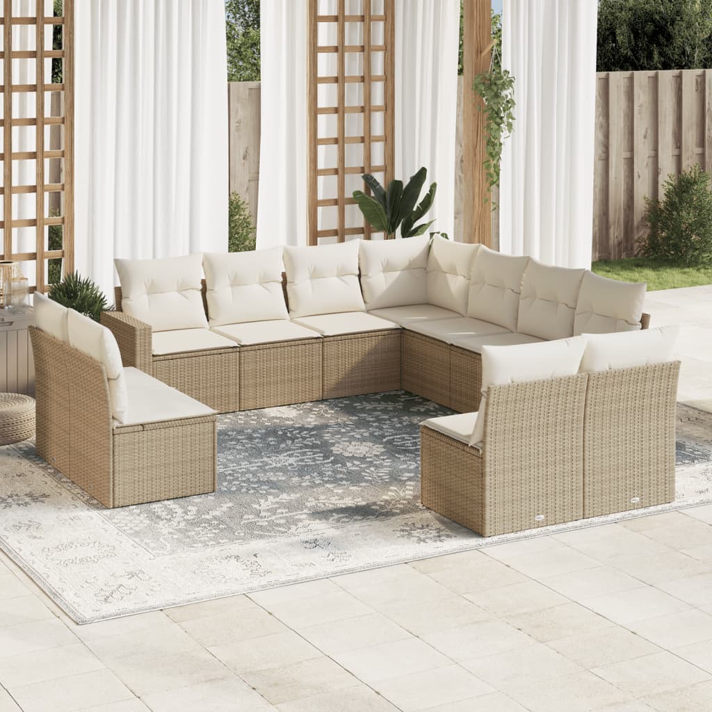 JUNG Vida 11-tlg. Garten-Sofagarnitur mit Kissen Beige Poly Rattan