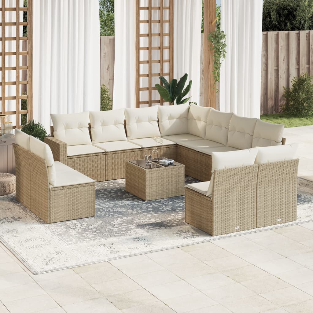 JUNG Vida 12-tlg. Garten-Sofagarnitur mit Kissen Beige Poly Rattan