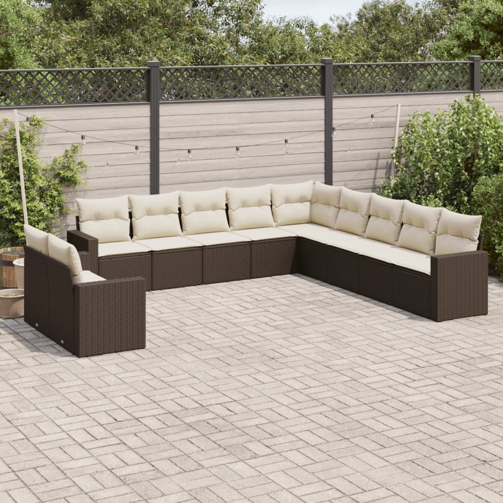 JUNG Vida 11-tlg. Garten-Sofagarnitur mit Kissen Braun Poly Rattan
