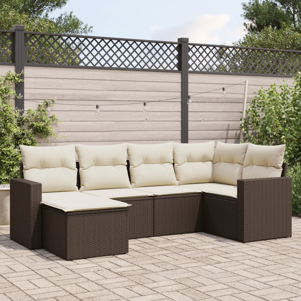 JUNG Vida 6-tlg. Garten-Sofagarnitur mit Kissen Braun Poly Rattan