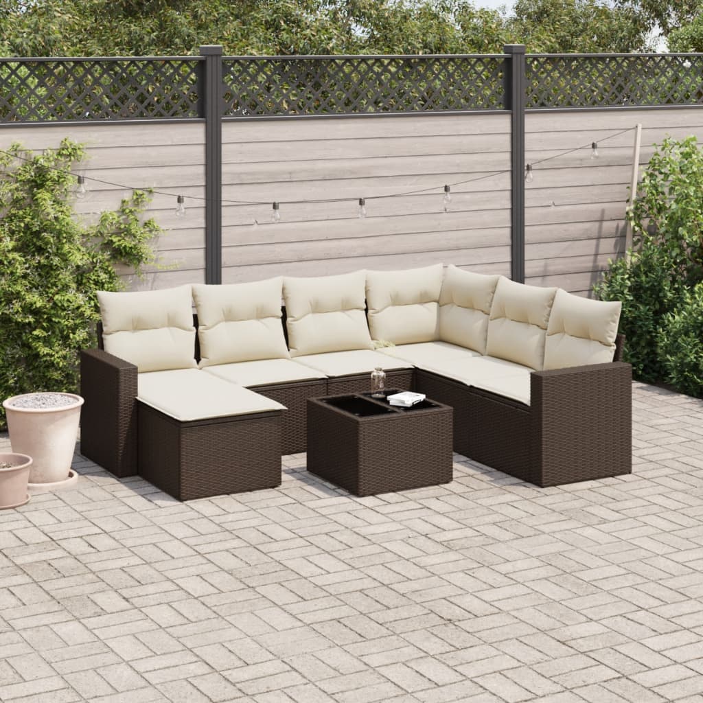 JUNG Vida 8-tlg. Garten-Sofagarnitur mit Kissen Braun Poly Rattan