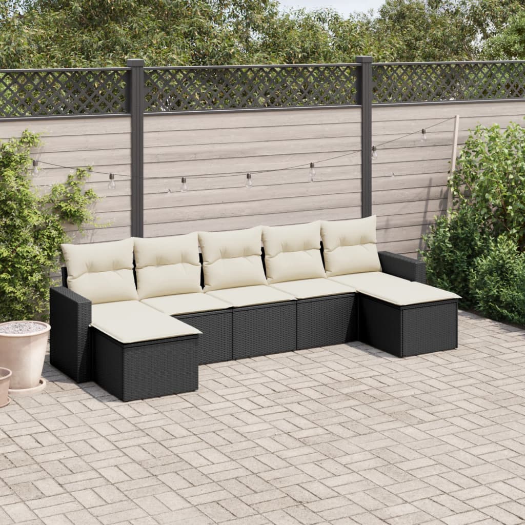 JUNG Vida 7-tlg. Garten-Sofagarnitur mit Kissen Schwarz Poly Rattan