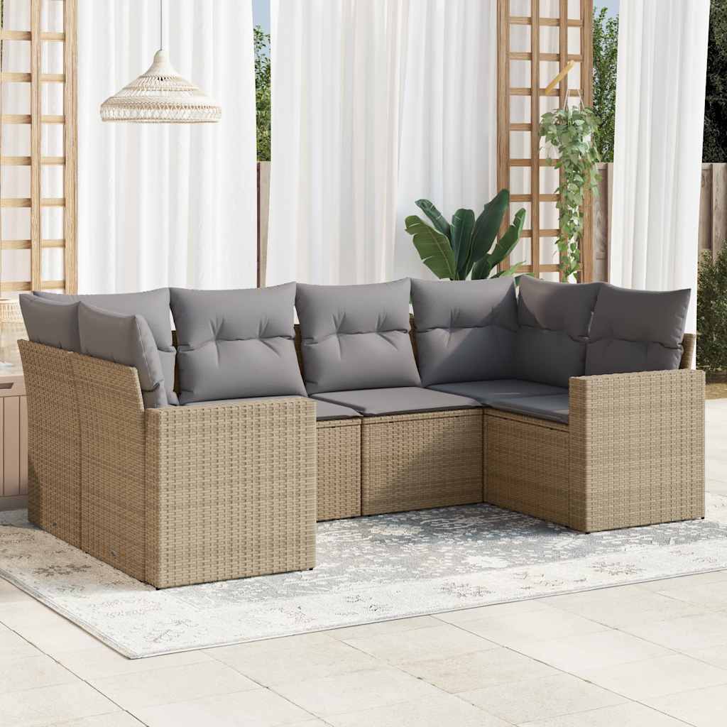 JUNG Vida 6-tlg. Garten-Sofagarnitur mit Kissen Beige Poly Rattan