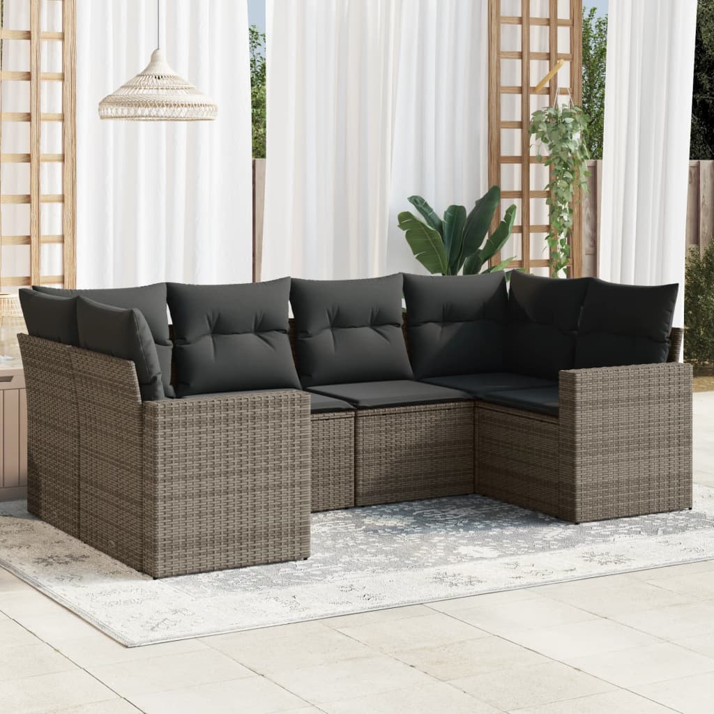 JUNG Vida 6-tlg. Garten-Sofagarnitur mit Kissen Grau Poly Rattan
