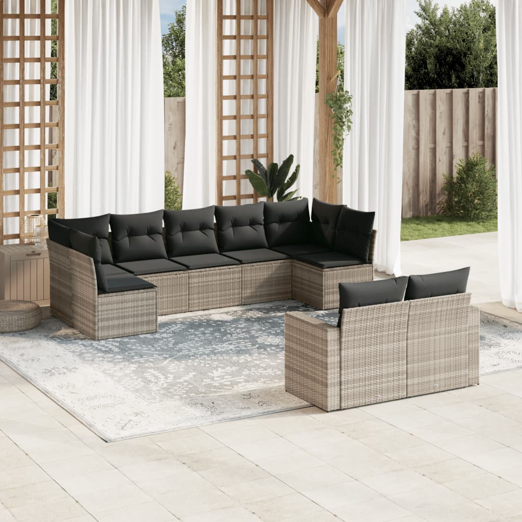 JUNG Vida 9-tlg. Garten-Sofagarnitur mit Kissen Hellgrau Poly Rattan