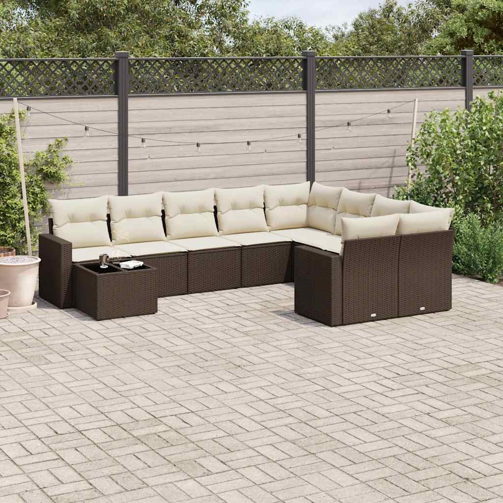 JUNG Vida 10-tlg. Garten-Sofagarnitur mit Kissen Braun Poly Rattan