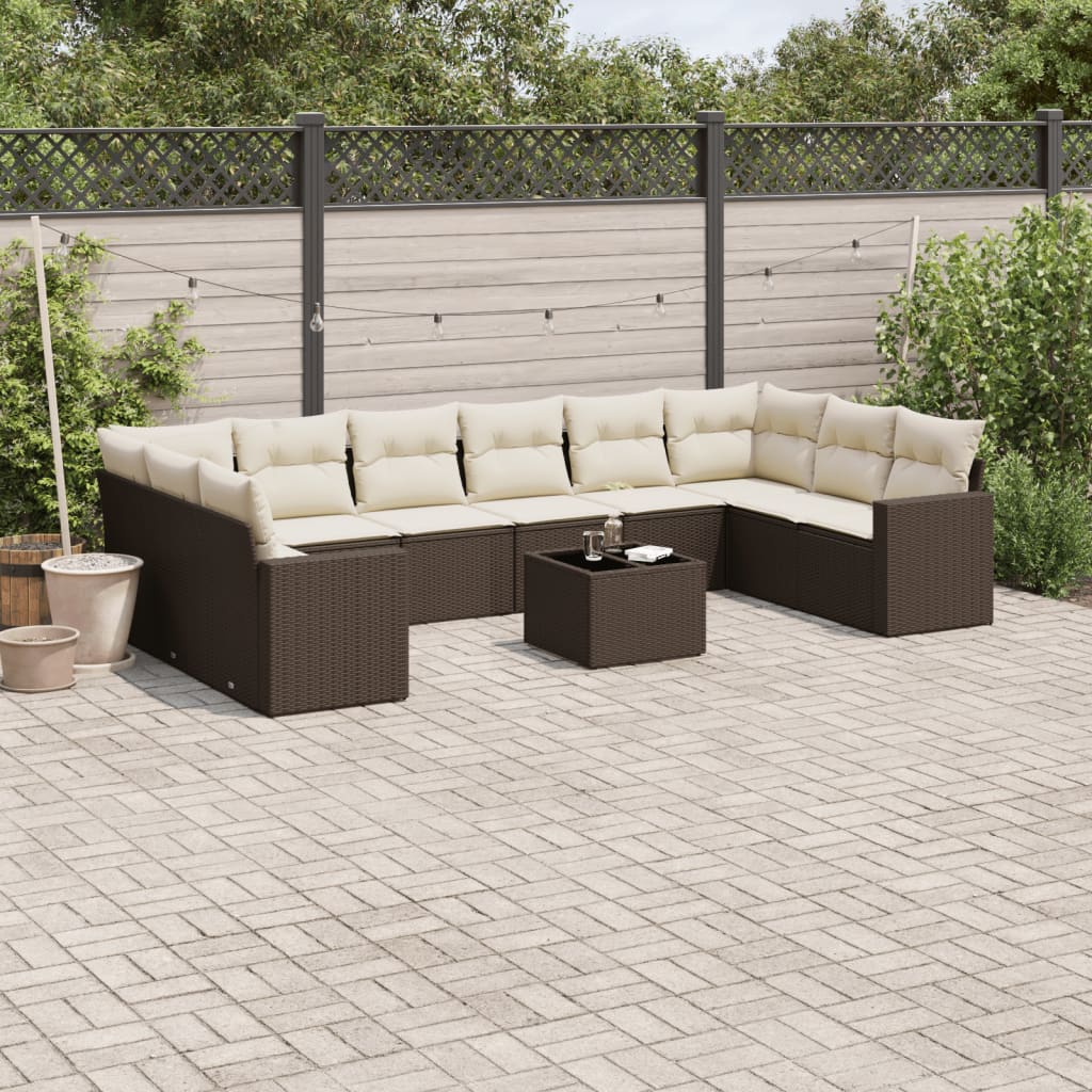JUNG Vida 11-tlg. Garten-Sofagarnitur mit Kissen Braun Poly Rattan