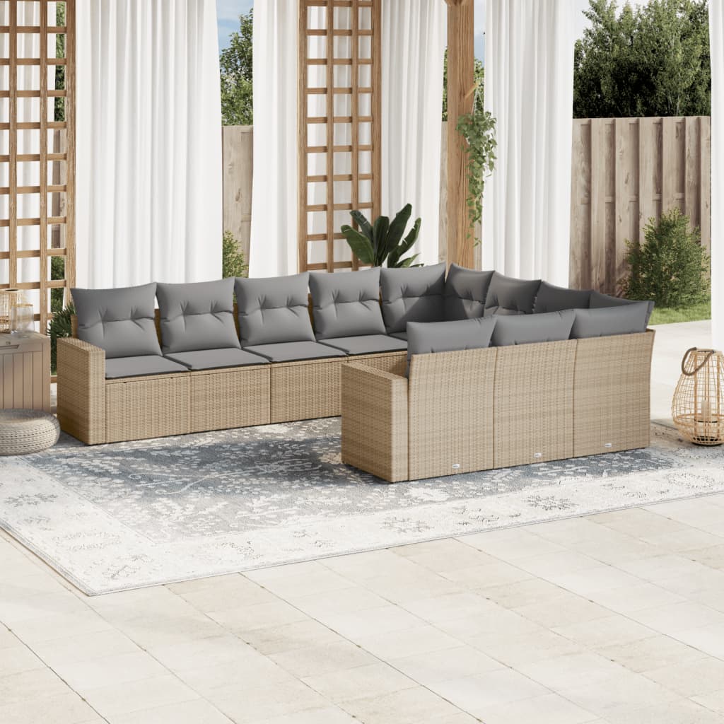 JUNG Vida 10-tlg. Garten-Sofagarnitur mit Kissen Beige Poly Rattan