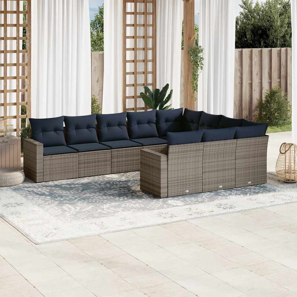 JUNG Vida 10-tlg. Garten-Sofagarnitur mit Kissen Grau Poly Rattan