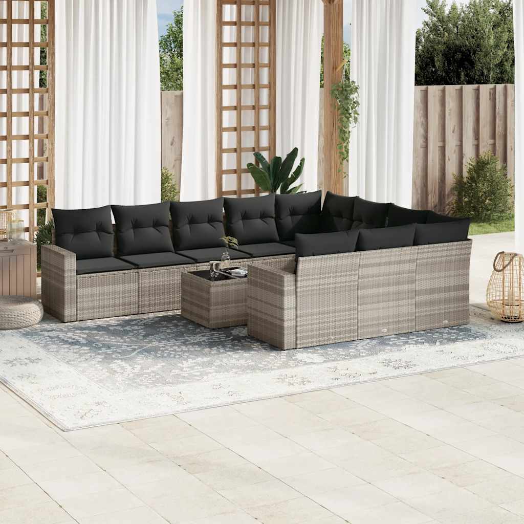 JUNG Vida 11-tlg. Garten-Sofagarnitur mit Kissen Hellgrau Poly Rattan