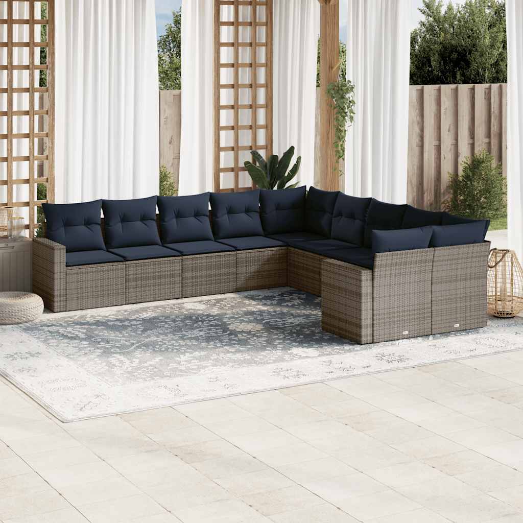 JUNG Vida 10-tlg. Garten-Sofagarnitur mit Kissen Grau Poly Rattan