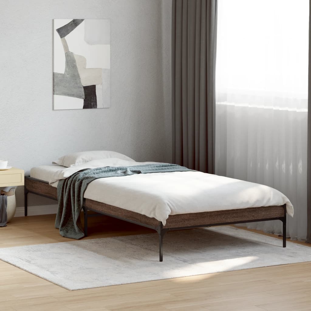 JUNG Vida Bettgestell Braun Eichen-Optik 100x200 cm Holzwerkstoff Metall