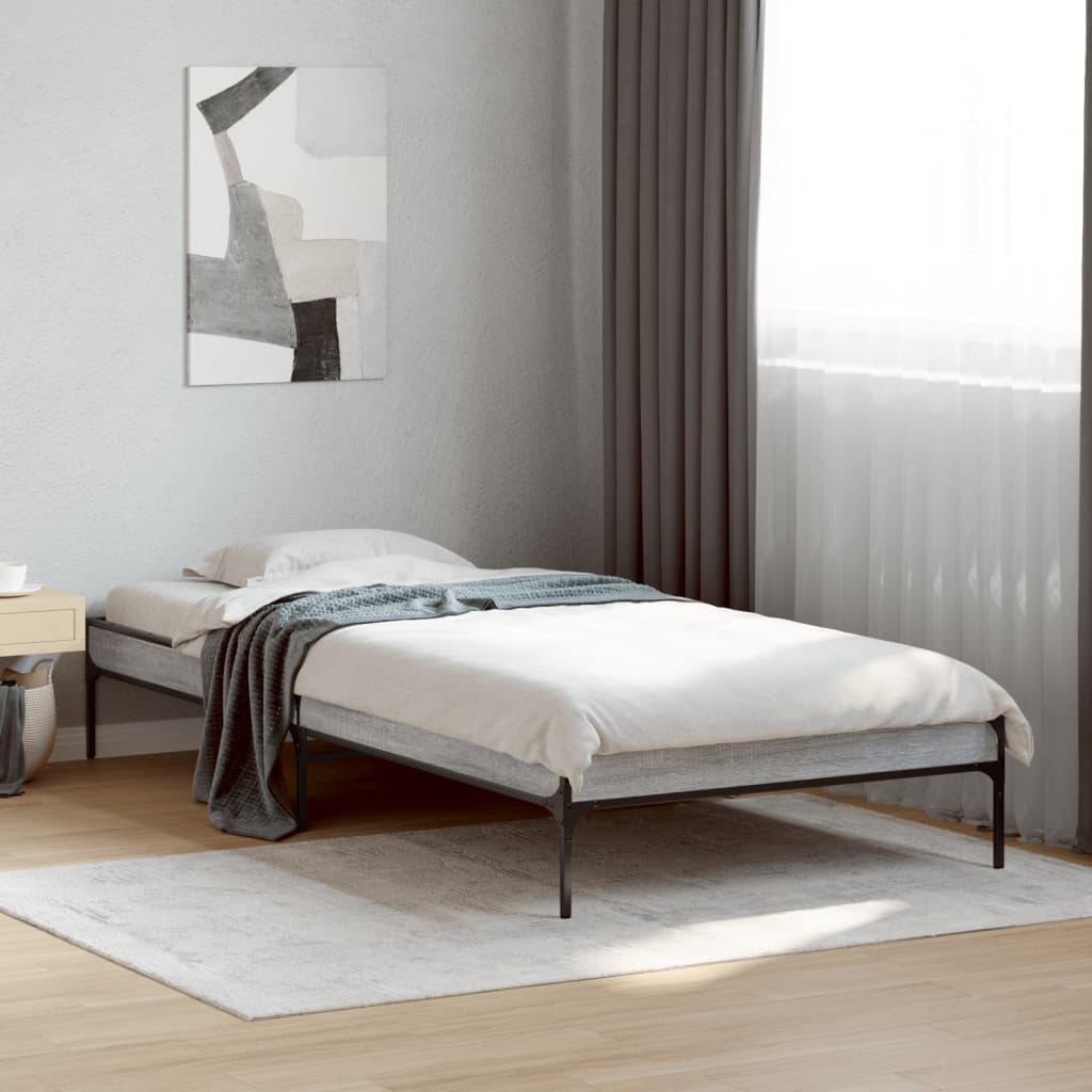 JUNG Vida Bettgestell Grau Sonoma 90x200 cm Holzwerkstoff und Metall
