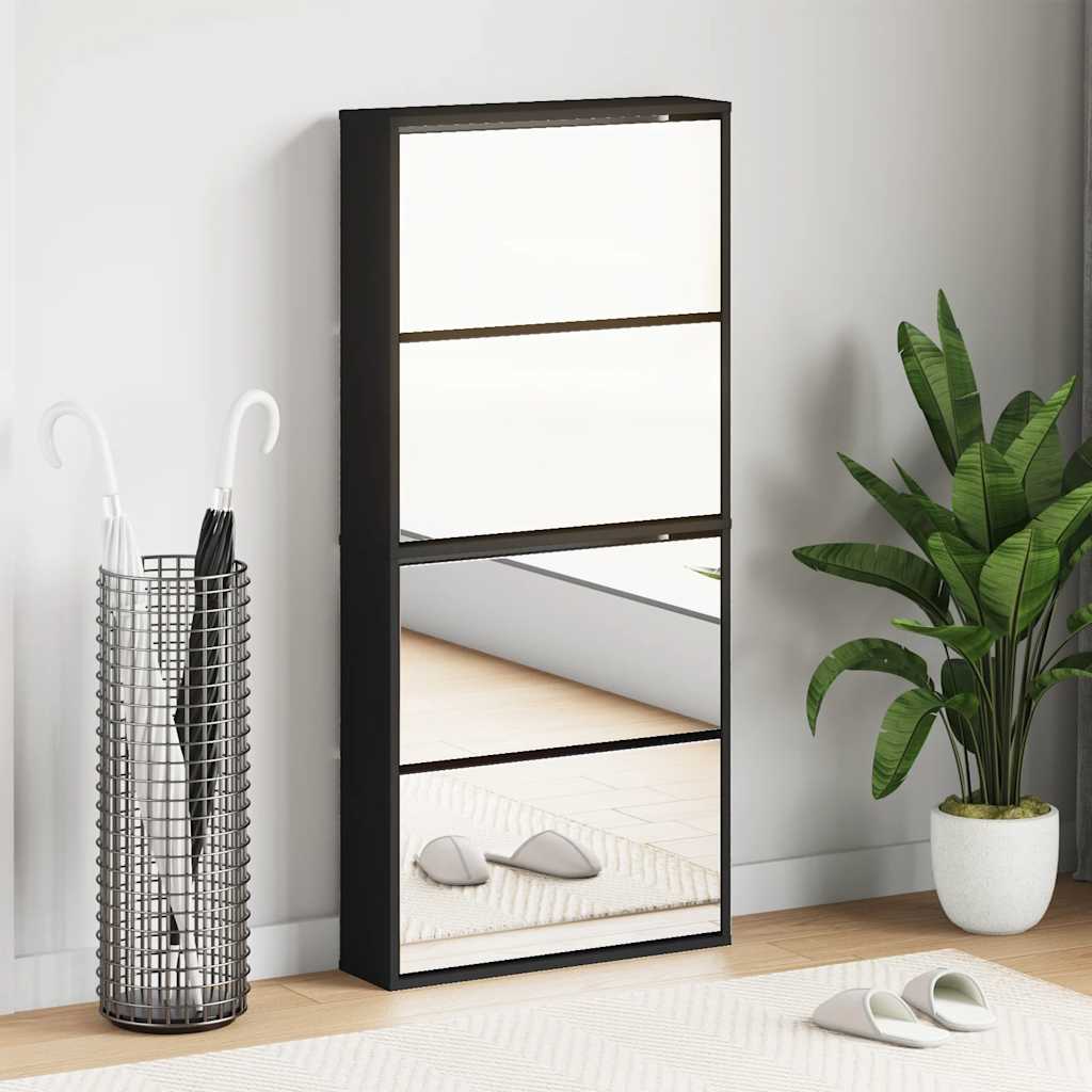 JUNG Vida Schuhschrank mit Spiegel 4 Fächer Schwarz 63x17x134 cm