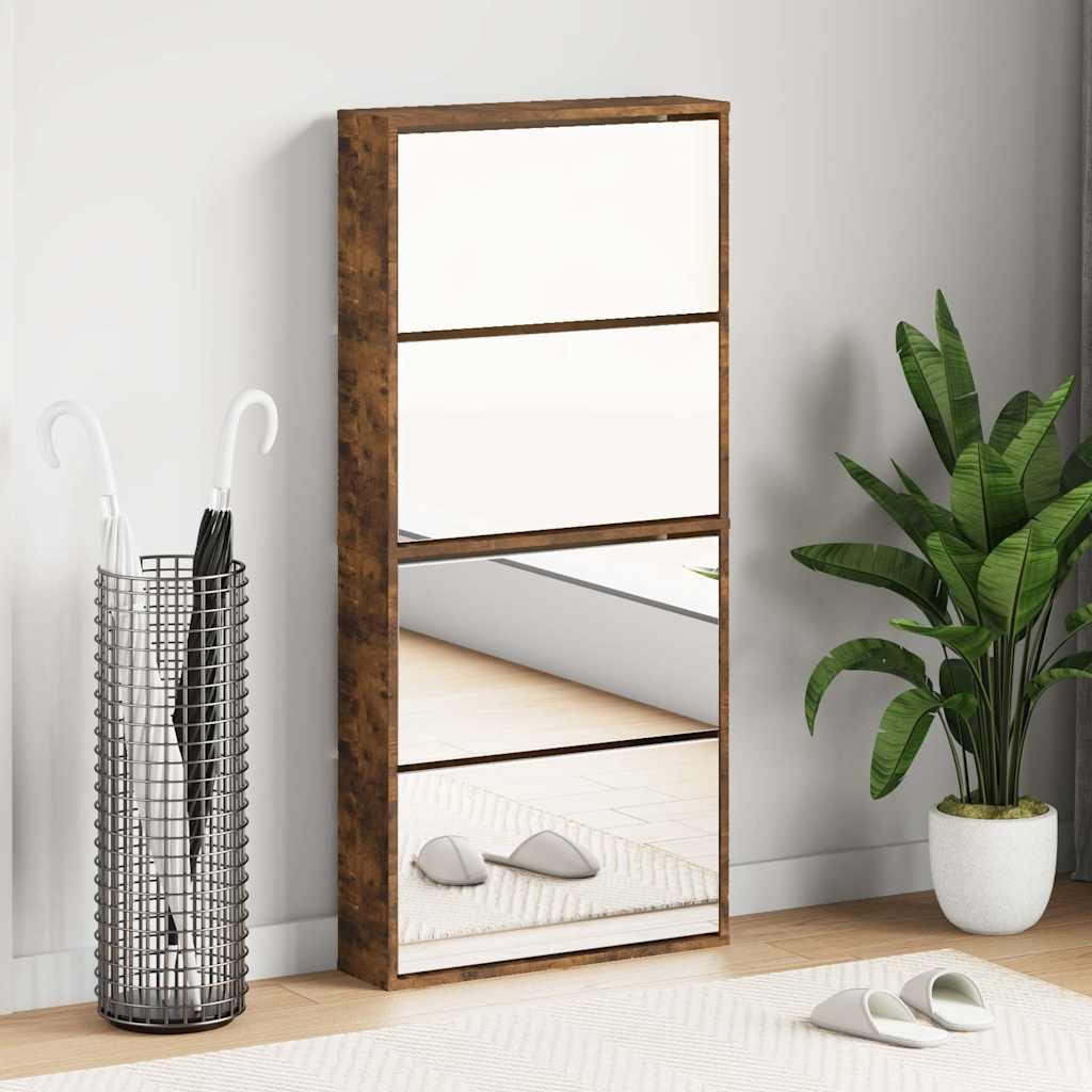 JUNG Vida Schuhschrank mit Spiegel 4 Fächer Räuchereiche 63x17x134 cm