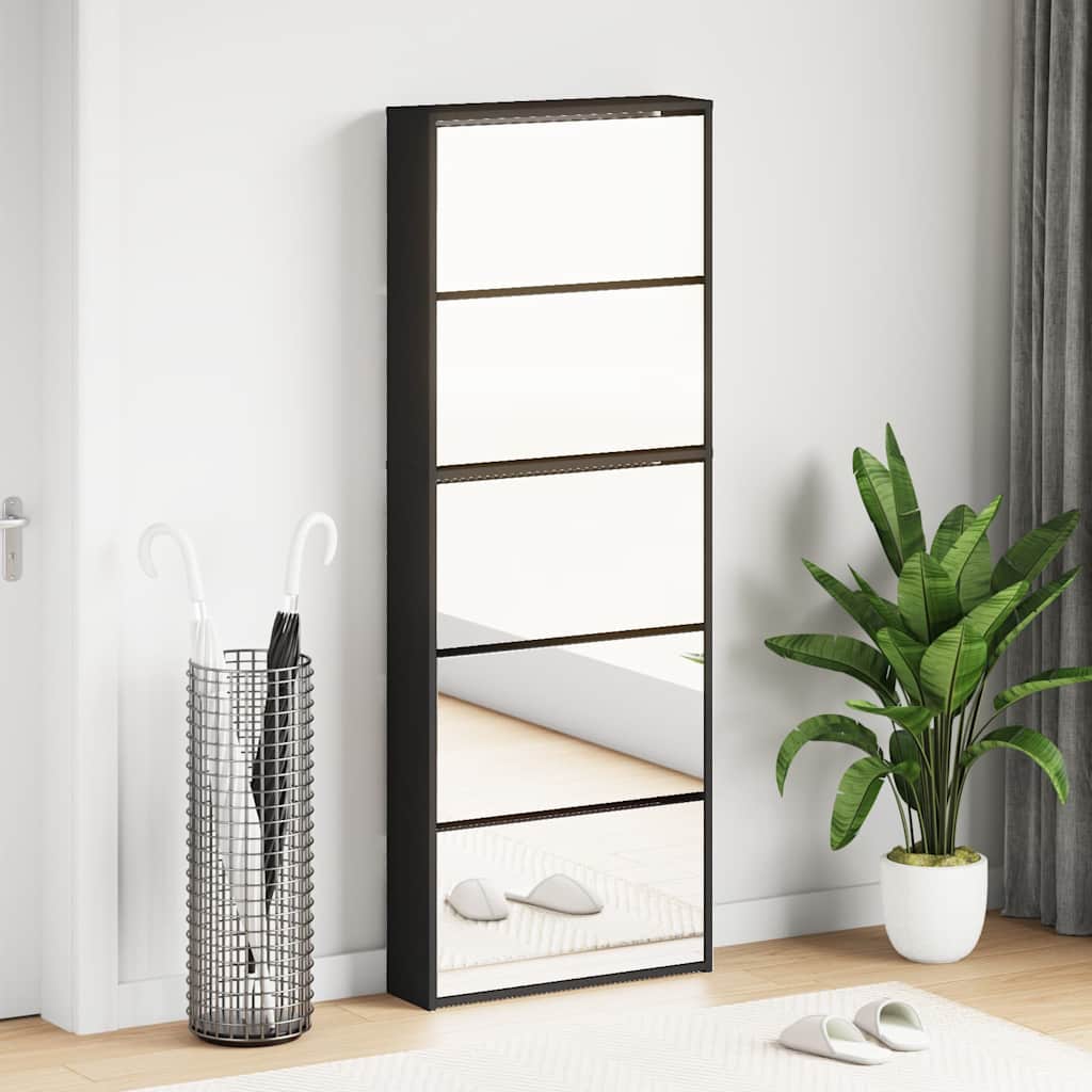 JUNG Vida Schuhschrank mit Spiegel 5 Fächer Schwarz 63x17x169,5 cm