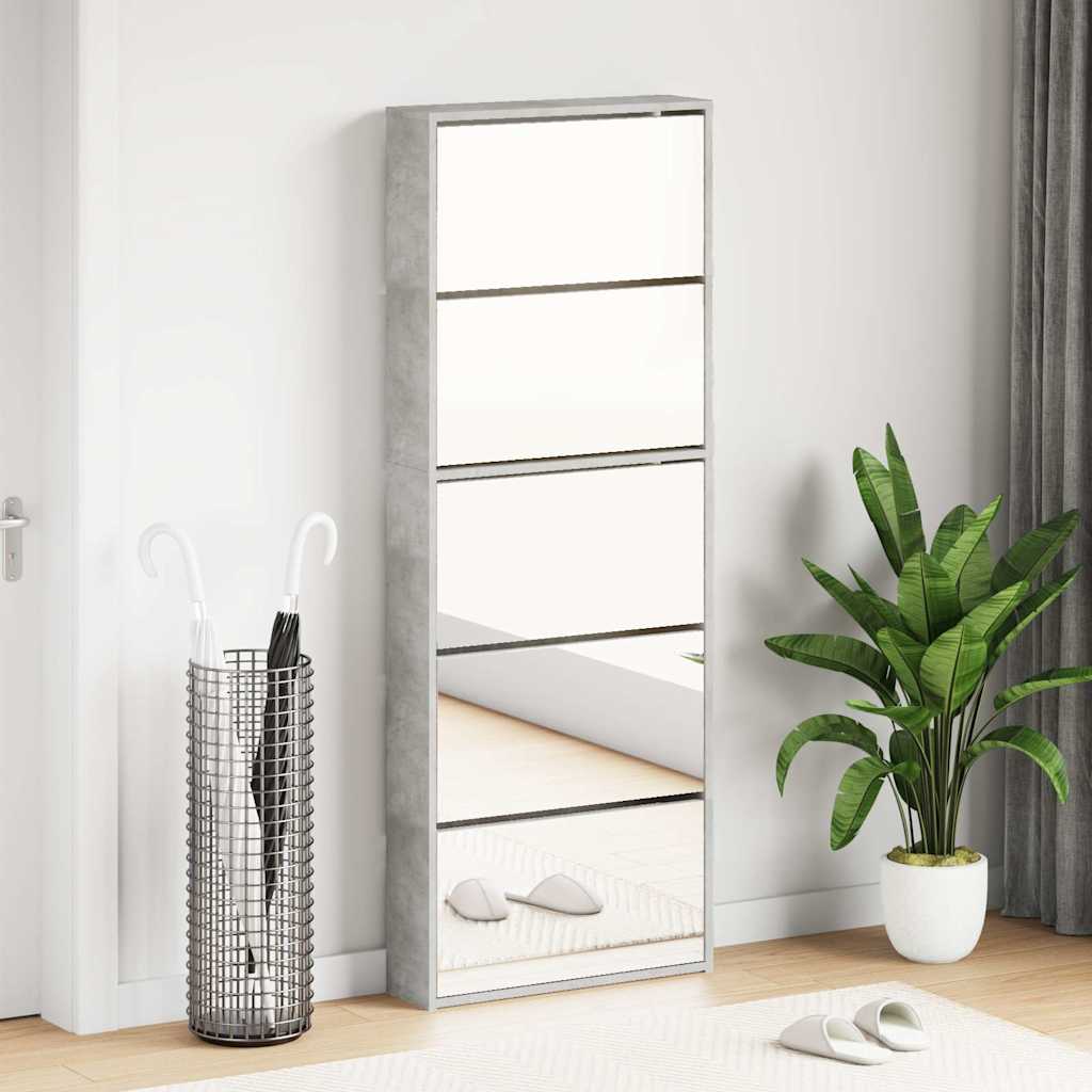 JUNG Vida Schuhschrank mit Spiegel 5 Fächer Betongrau 63x17x169,5 cm