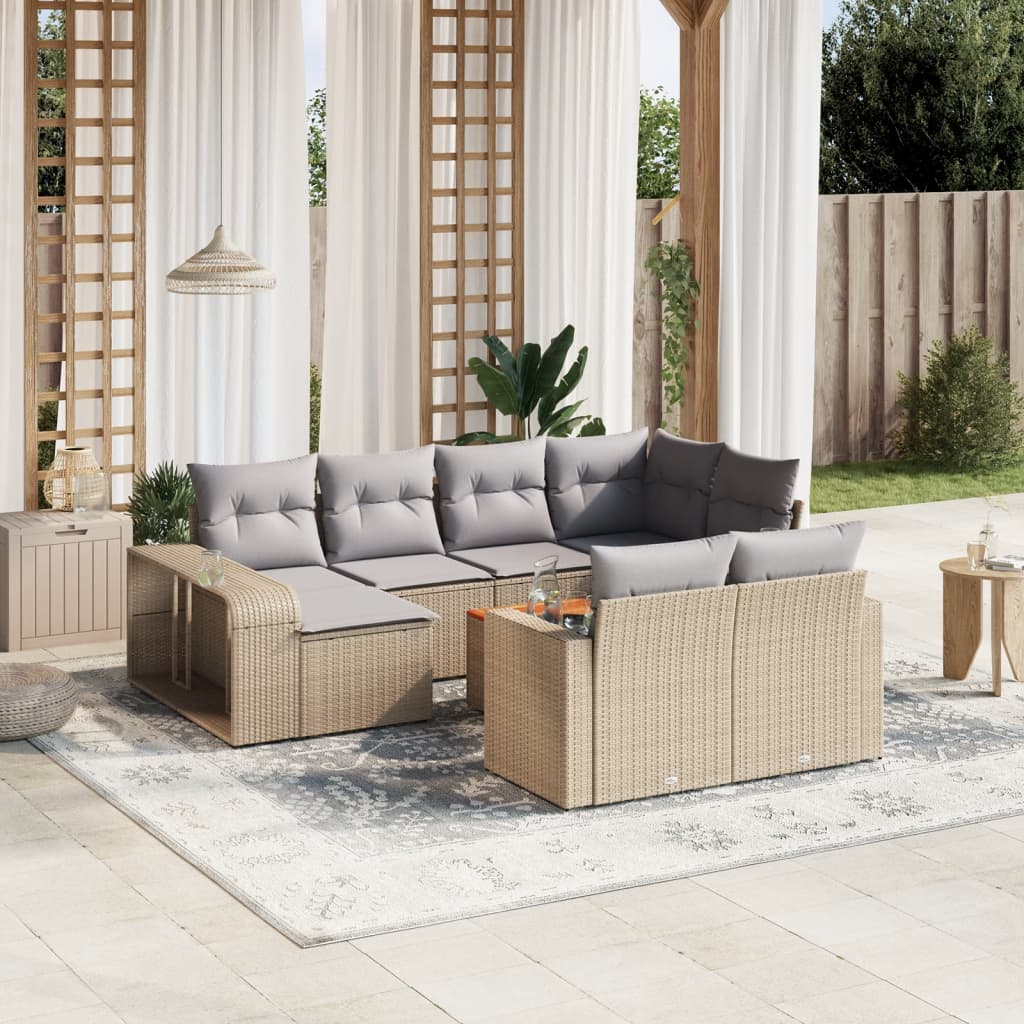 JUNG Vida 11-tlg. Garten-Sofagarnitur mit Kissen Beige Poly Rattan