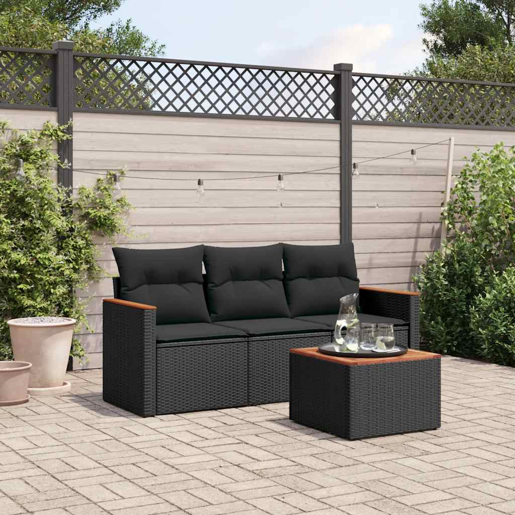 JUNG Vida 4-tlg. Garten-Sofagarnitur mit Kissen Schwarz Poly Rattan